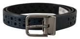 Dolce & Gabbana Navy Blue Perforated Leather Skinny Metal Buckle Belt -   -  Dolce & Gabbana.